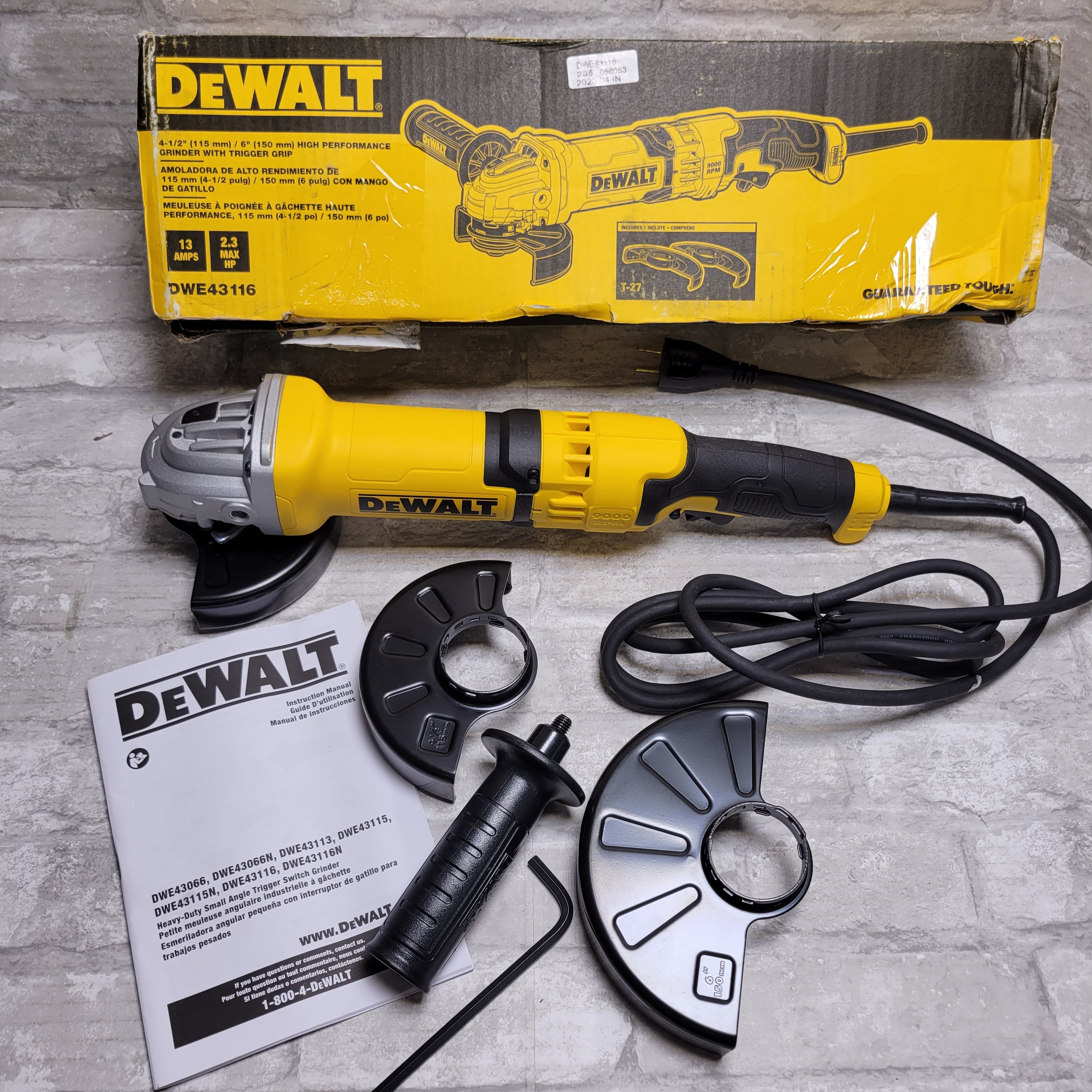 DeWalt DWE43116 4-1/2"- 6" High Performance Trigger Switch Grinder, 13 Amp Motor (8097853898990)